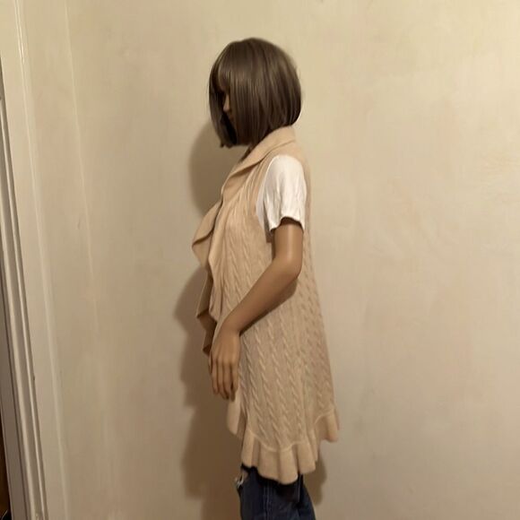 Lilly Pulitzer Cream 100% Cashmere Long Waterfall Ruffle Open Front Vest XS - Picture 3 of 9